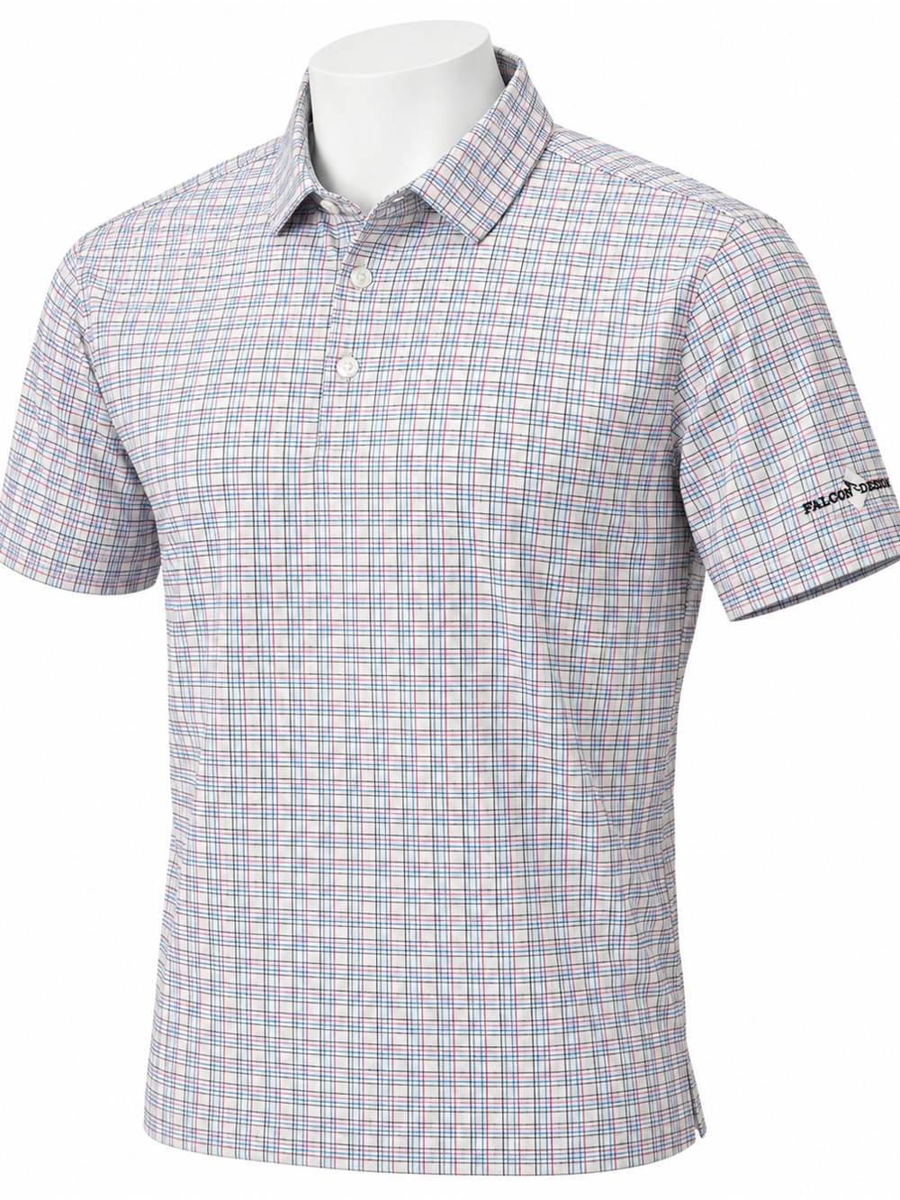 Men's Cutter & Buck Pike Eco DryTec Polo Blue Pink Plaid Size Medium